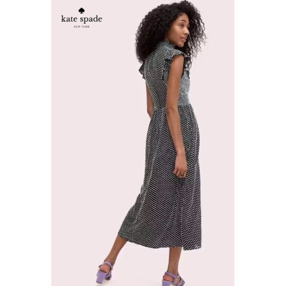 Kate Spade Clip Dot Midi Dress Black White High Neck Ruffle A-Line Silk Blend 6 - Picture 15 of 15